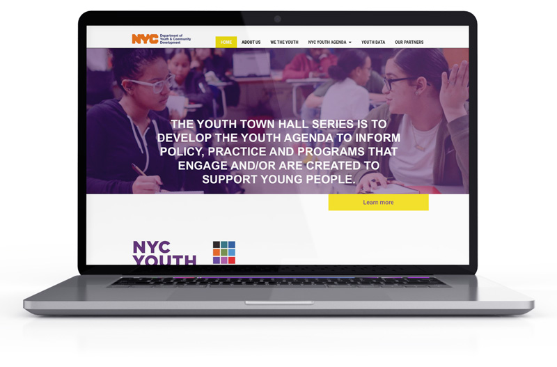 DYCD's Youth Town Hall Website Homepage shown on laptop